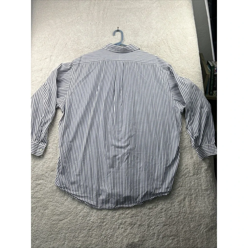 Ralph‎ Lauren Vtg Dress Shirt Mens 17.5 XXL Blue Striped Blue Pony 100% Yarmouth